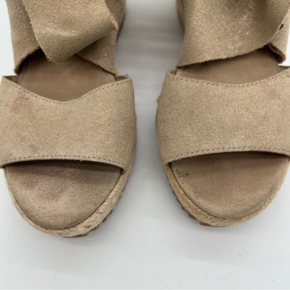 Eileen Fisher Willow 7 Gold Metallic Leather Suede Wedge Espadrilles  Sandals - Picture 4 of 12